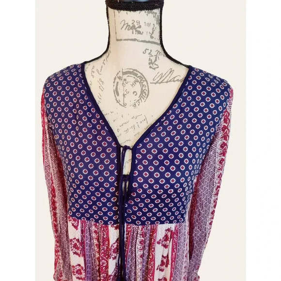 Altar'd State High Low Long Sleeve Bohemian V-Neck Tassel Maxi Dress Size S - Picture 2 of 8